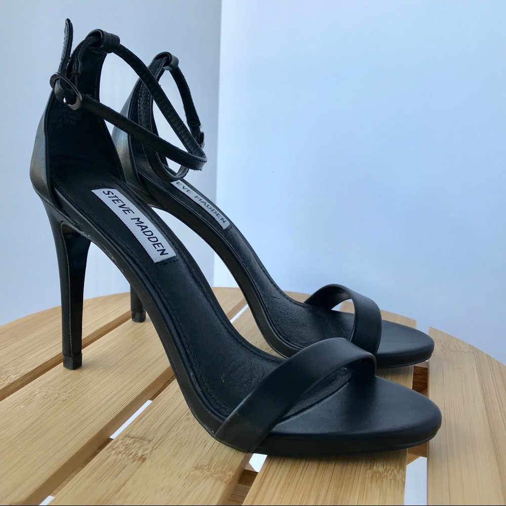 Steve Madden Black Stiletto Heels with Ankle Strap Size: 6.5